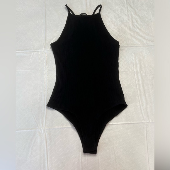 Ambiance Women’s Ribbed High Neck Black Bodysuit with Snaps sz Medium - Picture 6 of 10